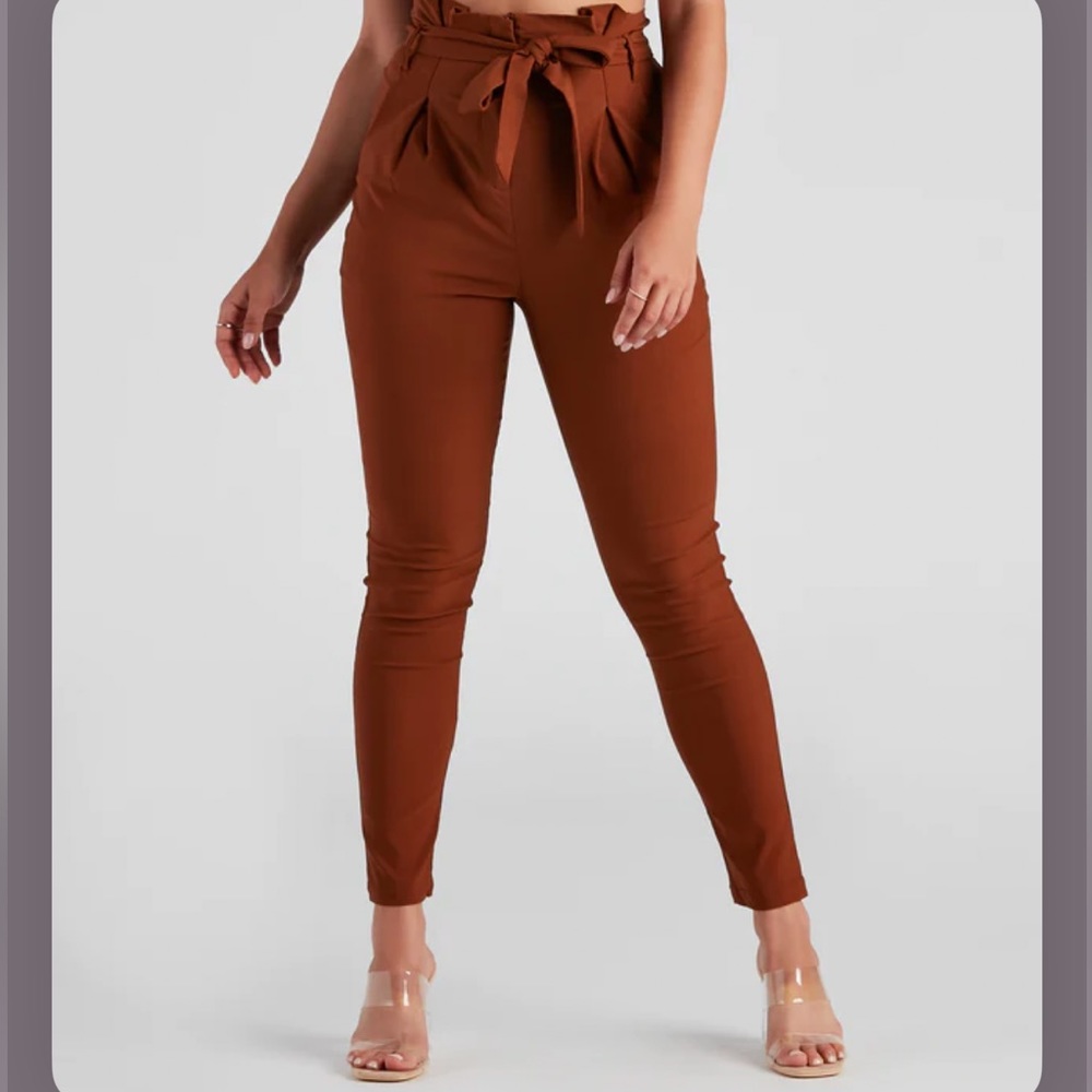 High Waist Paperbag Skinny Dress Pants